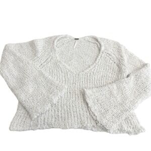 Free People Sweater Womens Small White Sand Dune Open Knit Bell Sleeve